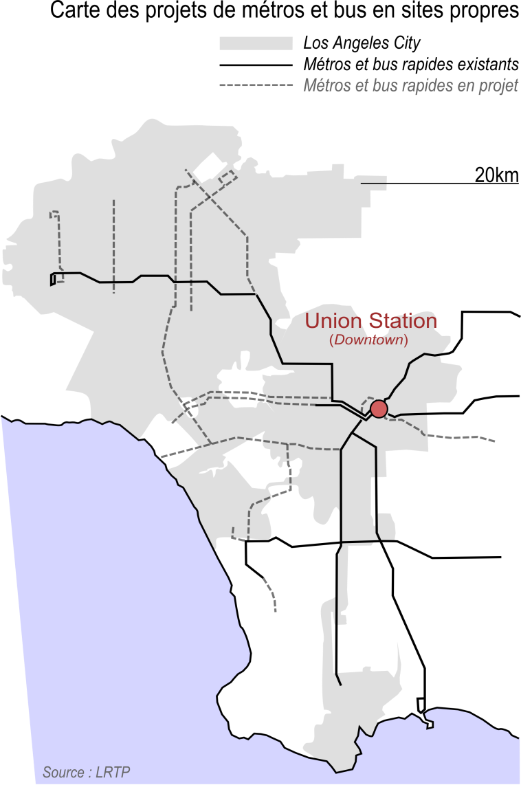 Carte des projets de métros et bus en sites propres - Los Angeles